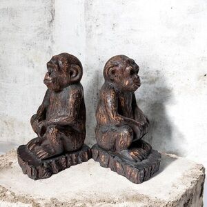 Pair of Brown Monkey Statues bookends